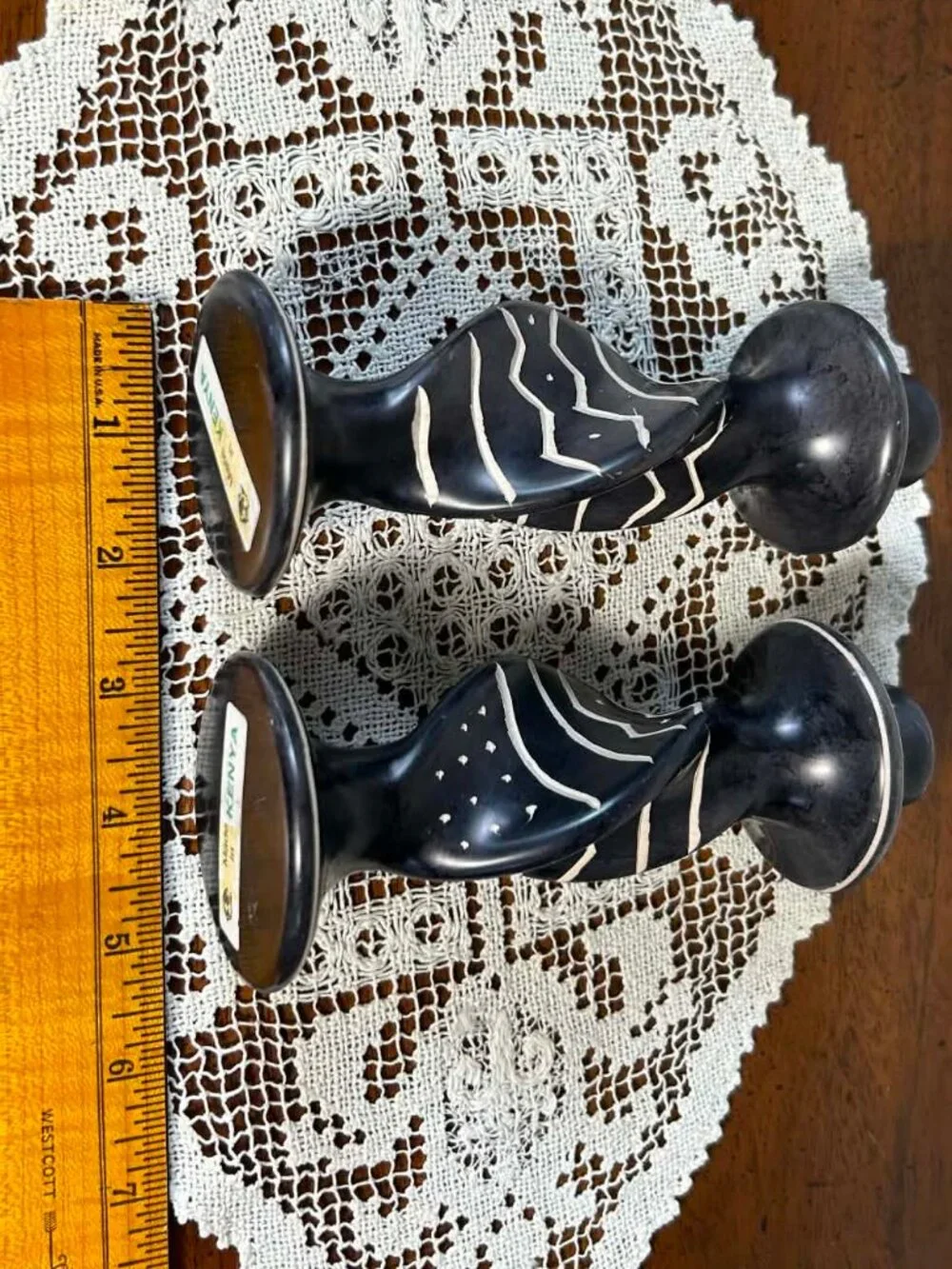 Pair of Vintage Kenyan Carved Soapstone Twisted Candlestick Holders 6.25”